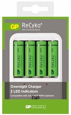 GP ReCyko Övernattenladdare 4x 1300 mAh AA på köpet Vit