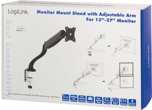 LogiLink Ledad monitorarm gas 13-27" singel svart