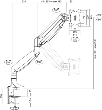 LogiLink Ledad monitorarm gas 13-32" singel aluminium