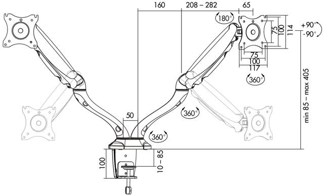 LogiLink Ledad monitorarm gas 13-27" dubbel