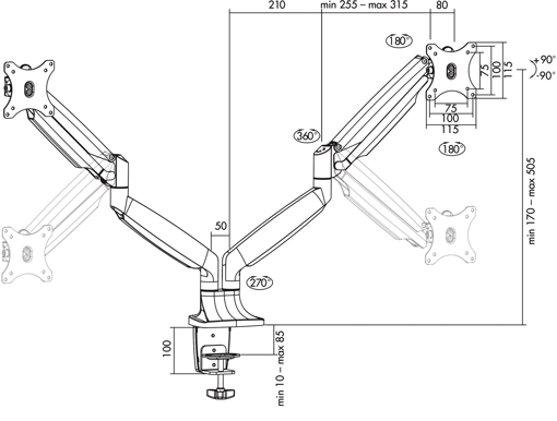 LogiLink Ledad monitorarm gas 13-32" dubbel aluminium