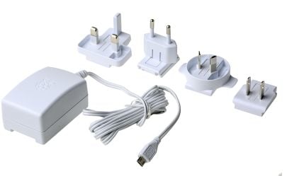 Strömadapter Raspberry Pi, microUSB - Vit