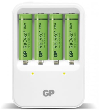 GP ReCyko Batteriladdare 4x 2000 mAh AA på köpet Vit