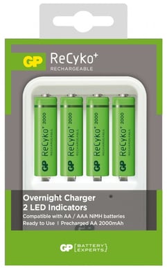 GP ReCyko Batteriladdare 4x 2000 mAh AA på köpet Vit