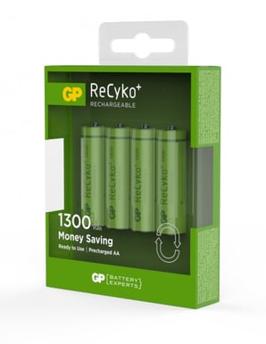 GP ReCyko NiMH AA-batterier 1300 mAh (R6) 4-P