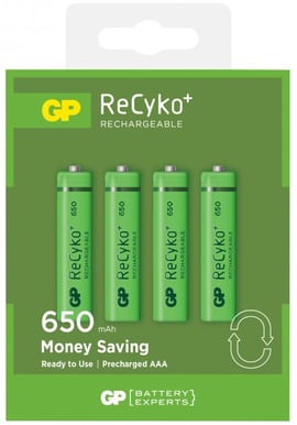 GP ReCyko NiMH AAA-batterier 650 mAh (R03) 4-P
