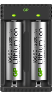 GP 18650 Li-ion Batteriladdare 2-slot inkl. 2x 2600 mAh