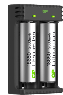 GP 18650 Li-ion Batteriladdare 2-slot inkl. 2x 2600 mAh