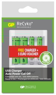 GP ReCyko NiMH AA/AAA-batterier med laddare på köpet