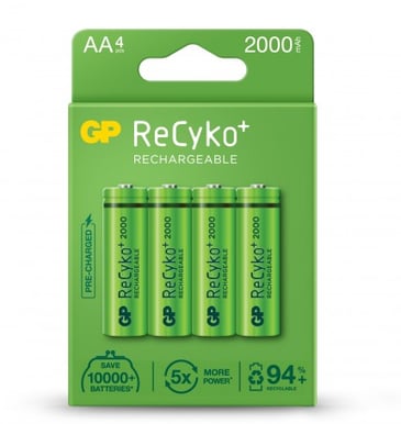 GP ReCyko NiMH AA-batterier 2000 mAh (R6) 4-P