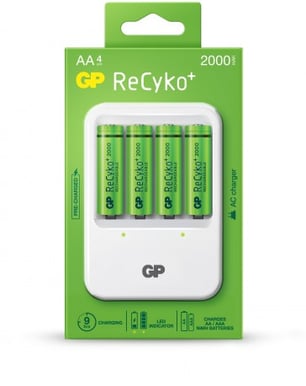 GP ReCyko Batteriladdare 4x 2000 mAh AA på köpet Vit
