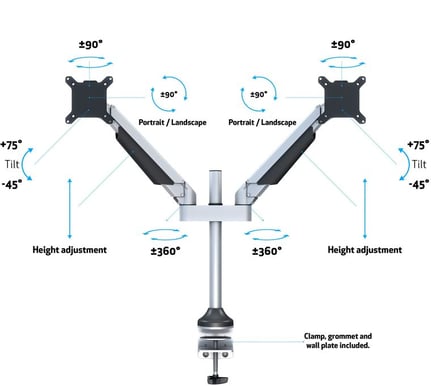 M VESA Gas Lift Arm Dual Silver