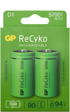 GP ReCyko NiMH D-batterier 5700 mAh (LR20) 2-P