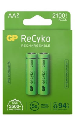 GP ReCyko NiMH AA-batterier 2100 mAh (R6) 2-P