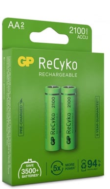GP ReCyko NiMH AA-batterier 2100 mAh (R6) 2-P