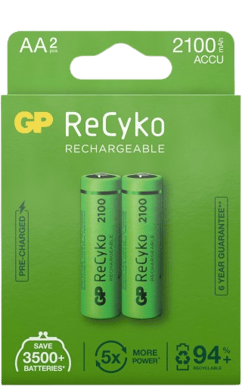 GP ReCyko NiMH AA-batterier 2100 mAh (R6) 2-P