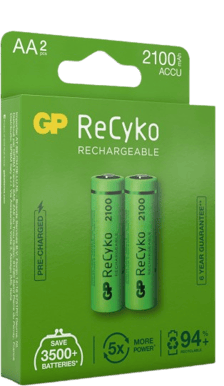 GP ReCyko NiMH AA-batterier 2100 mAh (R6) 2-P