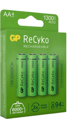 GP ReCyko NiMH AA-batterier 1300 mAh (R6) 4-P