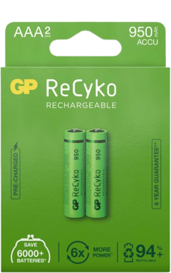 GP ReCyko NiMH AAA-batterier 950 mAh (R6) 2-P