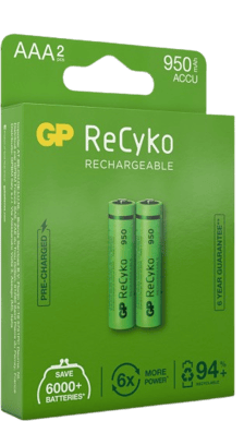 GP ReCyko NiMH AAA-batterier 950 mAh (R6) 2-P