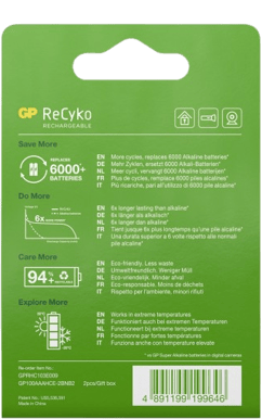GP ReCyko NiMH AAA-batterier 950 mAh (R6) 2-P