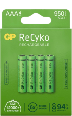 GP ReCyko NiMH AAA-batterier 950 mAh (R03) 4-P