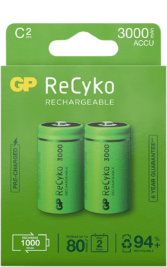 GP ReCyko NiMH C-batterier 3000 mAh (LR14) 2-P