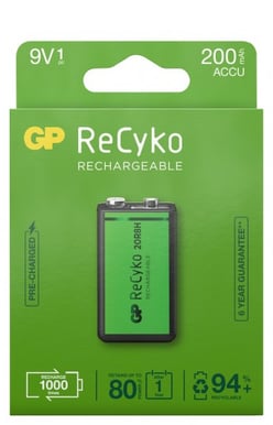 GP ReCyko NiMH 9V-batteri 200 mAh (6L22) 1-P