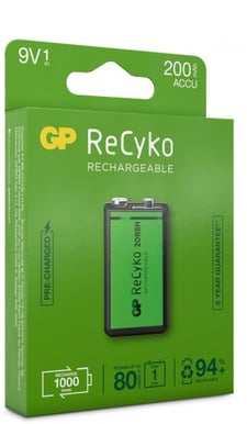 GP ReCyko NiMH 9V-batteri 200 mAh (6L22) 1-P
