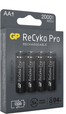 GP ReCyko Pro NiMH AA-batterier 2000 mAh (R6) 4-P