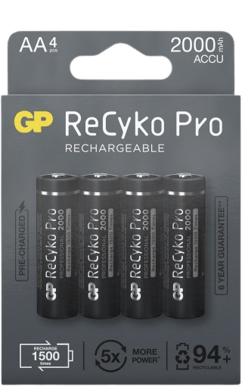GP ReCyko Pro NiMH AA-batterier 2000 mAh (R6) 4-P