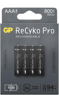GP ReCyko Pro NiMH AAA-batterier 800 mAh (R03) 4-P