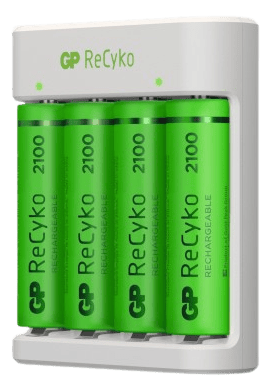 GP ReCyko Batteriladdare 4x 2100 mAh AA på köpet Vit