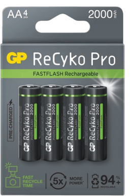 GP ReCyko Pro NiMH Photoflash AA-batterier 2000 mAh (R6) 4-P