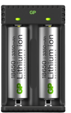 GP 18650 Li-ion Batteriladdare 2-slot inkl. 2x 3350 mAh