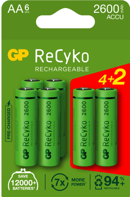 GP ReCyko AA 2600mAh, 4+2-pack