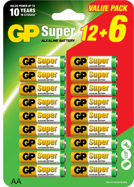 GP Super Alkaline AA 15A/LR6, 12+6 pack