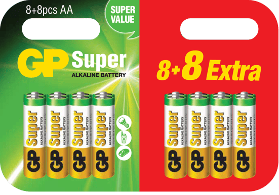 GP Super Alkaline AA 15A/LR6, 8+8-pack