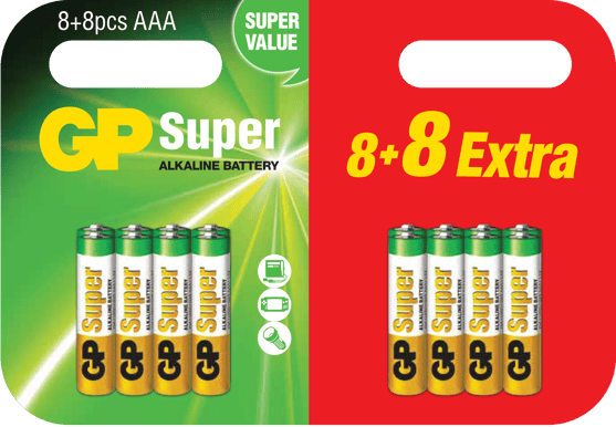 GP Super Alkaline AAA 24A/LR03, 8+8 pack