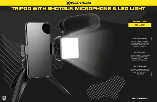Wistream mobil tripod med shotgun mic & LED