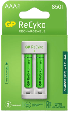 GP ReCyko Batteriladdare E211, inkl. 2st AAA 850mAh NiMH-batterie
