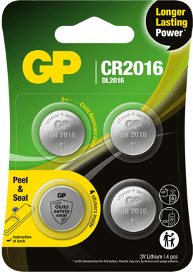 GP Litiumbatteri Knappcell CR2016, 3V, 4-pack