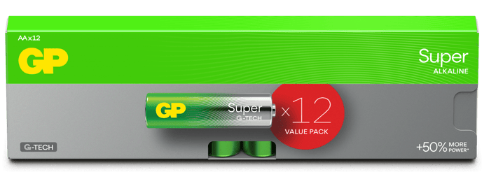 GP Super Alkaline Battery, Size AA, 15A/LR6, 1.5V, 12-pack