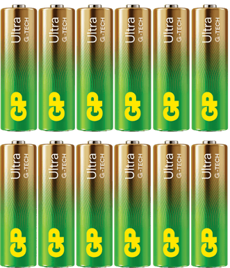 GP Ultra Alkaline Battery, Size AA, 15AU/LR6, 1.5V, 12-pack