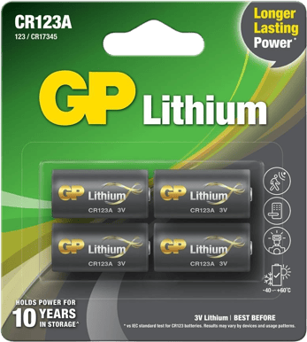GP Lithium Battery CR123A, 3V, 4-pack