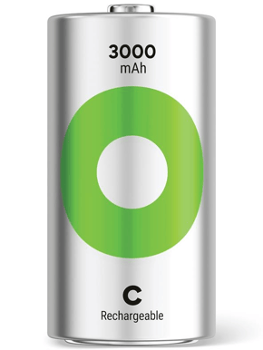 GP ReCyko Rechargeable Battery, Size C, 3000 mAh, 2-pack
