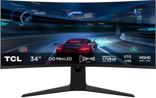 Tcl - Ecran PC Gamer TCL 34R83Q 34 Incurvé WQHD 170Hz VA MiniLED HDR 1400 HDMI 2.1 AMD FreeSync