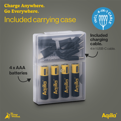 Aqiila USB-C Rechargeable Battery, AAA, 600 mAh, 4-pack