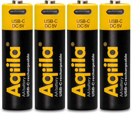 Aqiila USB-C Rechargeable Battery, AA, 2000 mAh, 4-pack