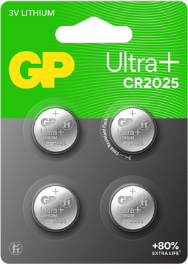 GP Ultra Plus Lithium Cell Battery CR2025, 3V (4-pack)